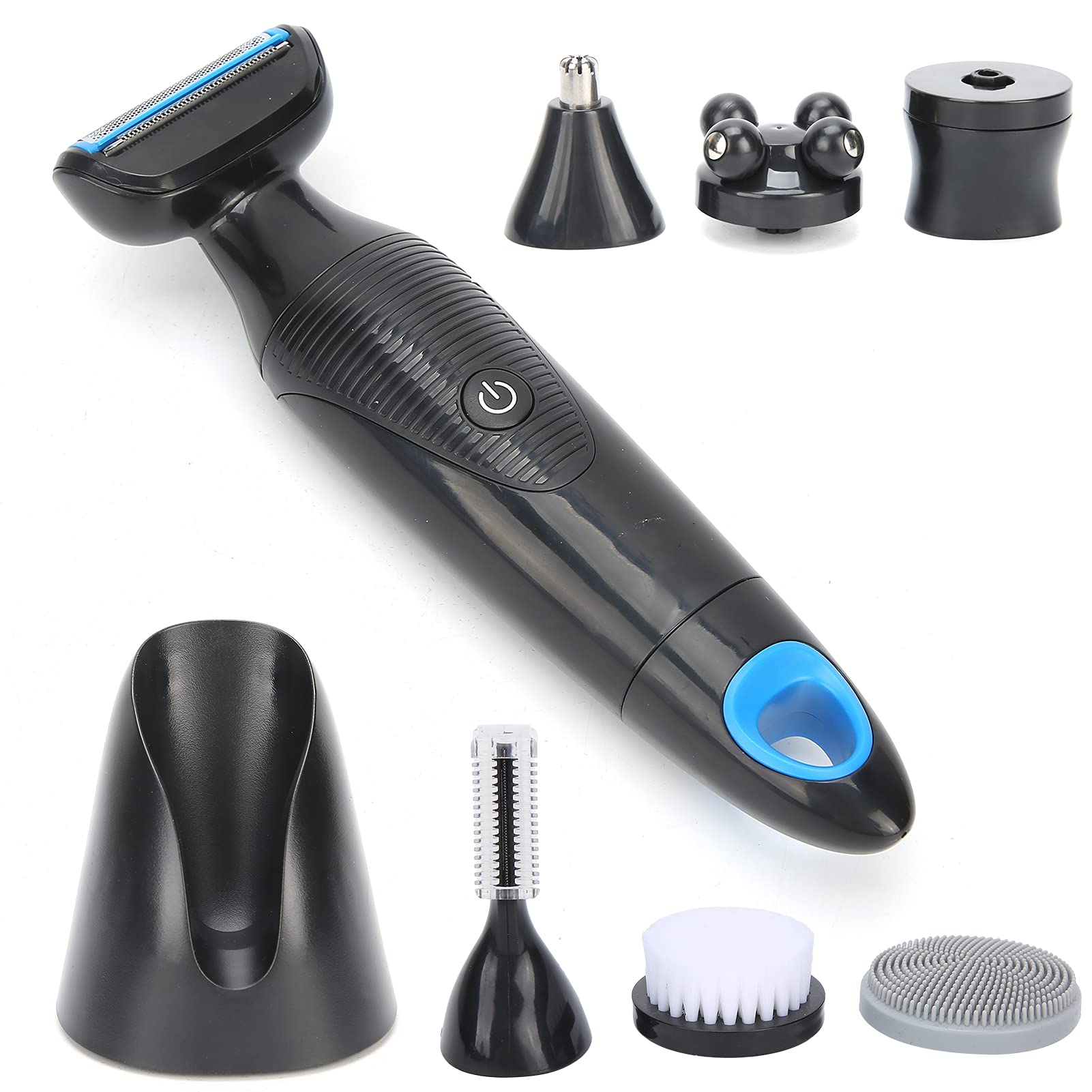 6-in-1 Electric Hair Remover for Men - USB Rechargeable Eyebrow/Nose/Facial Hair Trimmer & Cleaning Brush (Black) - Perfect for Travel, Grooming & Personal Care