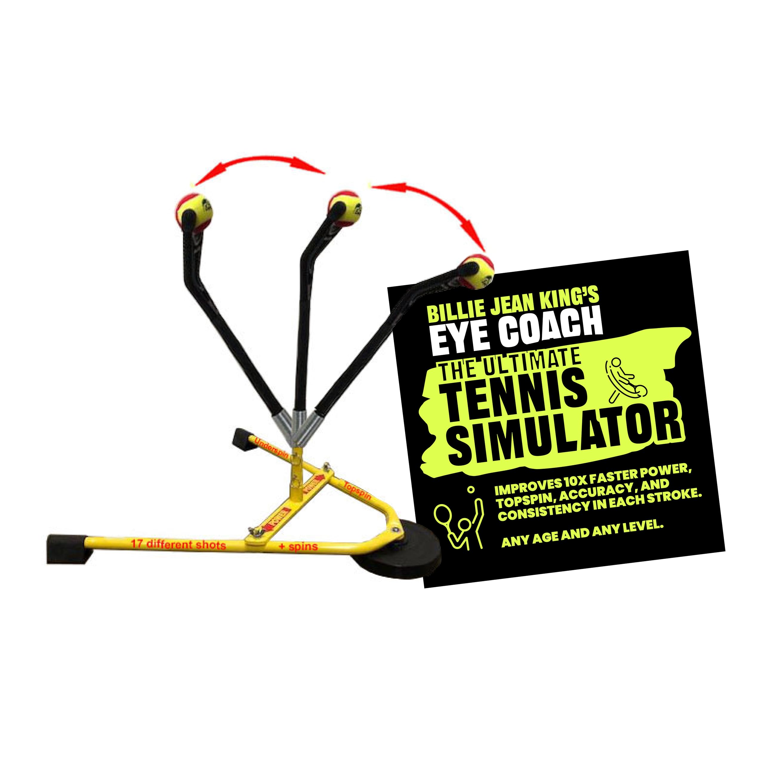 BILLIE JEAN KING'S Eye Coach Tennis Training Aid - Portable Home Tennis Trainer for All Ages (Kids, Adults, Juniors & Pros) - Improve Hand-Eye Coordination Without Court or Ball Pickup - Perfect for Indoor/Outdoor Practice, Backyard Drills & Solo Training Sessions