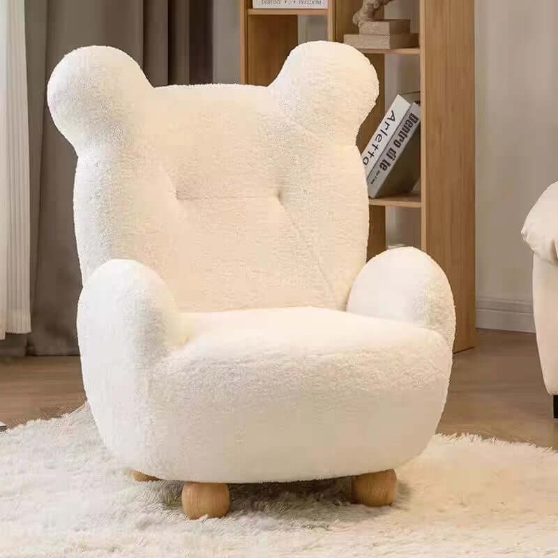 Yellow, Pink, White Boucle Accent Chair with Bear-Shaped Backrest - Cozy Modern Lounge Chair for Living Room, Bedroom, Nursery or Office Decor