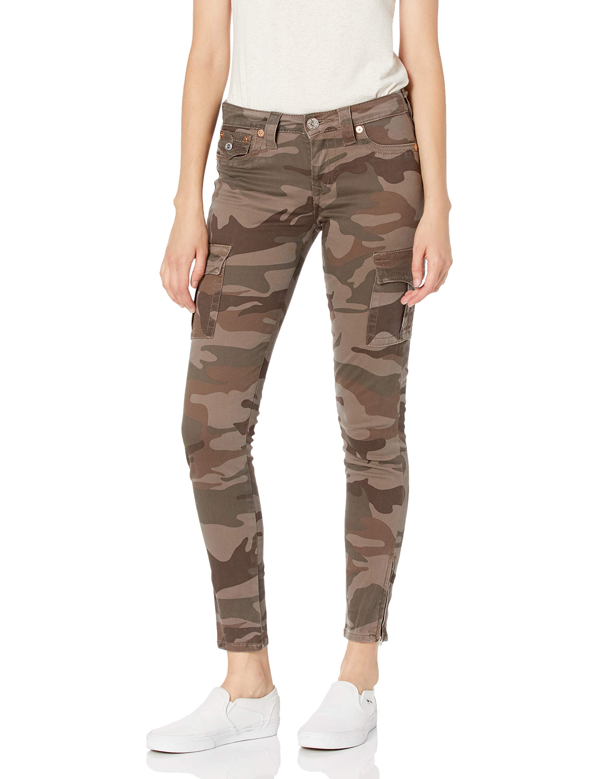 True Religion Women's Camo Cargo Skinny Fit Pants - Stylish Military Print Joggers for Casual Wear & Outdoor Activities