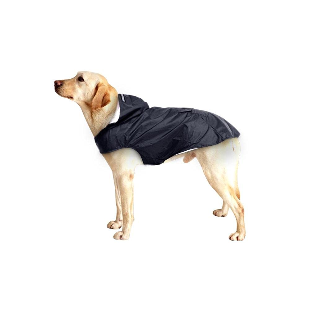 Waterproof Reflective Dog Raincoat for Large Dogs - Black 3XL with Leash Hole & Storage Pouch | Outdoor Pet Rain Jacket for Walking, Hiking & Bad Weather Protection