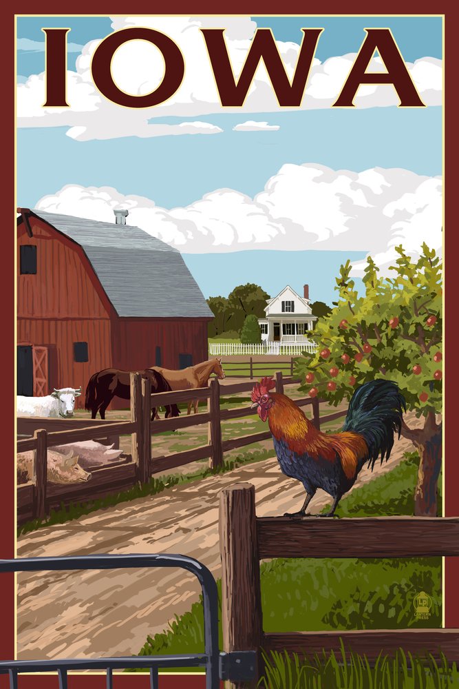 Lantern Press 16x24 Inch Giclee Print - Iowa Barnyard Scene Wall Art | Farmhouse Decor, Country Living Room, Rustic Home Office Decoration