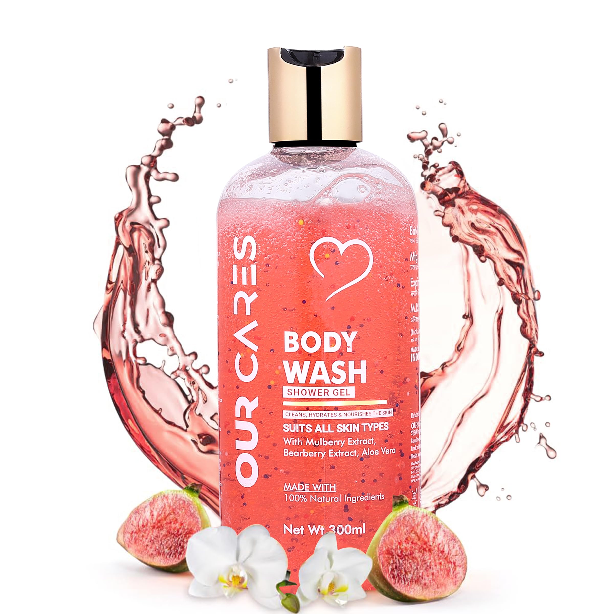 OURCARES Moisturizing Body Wash & Shower Gel - Sulfate Free, Paraben Free | Foaming Cleanser for Softer & Smoother Skin | Face, Body & Hair Wash (300ml) | Ideal for Daily Shower, Spa & Travel Use - For Men & Women