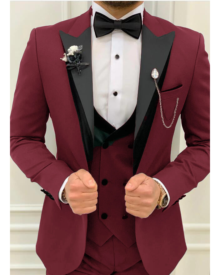 Elegant 3-Piece Burgundy Wedding Suit for Groom | Prom Tuxedo CB82032 | Perfect for Formal Weddings, Prom Nights & Special Occasions