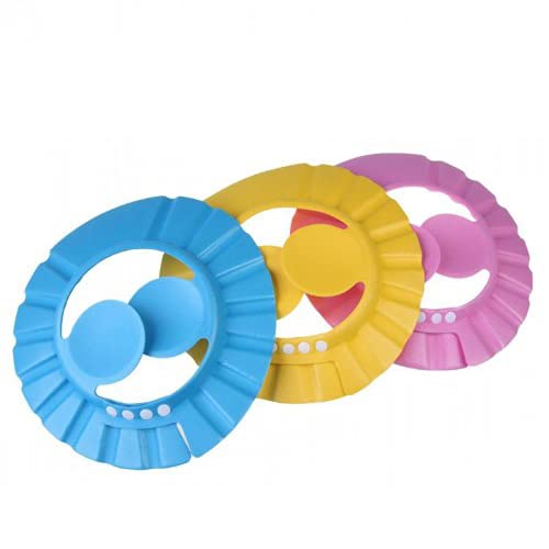 Sage Square Adjustable Baby Shower Cap with Ear Protector - Soft & Safe Bathing Hat for Infants (Blue, Pink, Yellow, 3-Pack) - Perfect for Sensitive Skin & Toddler Hair Wash Protection