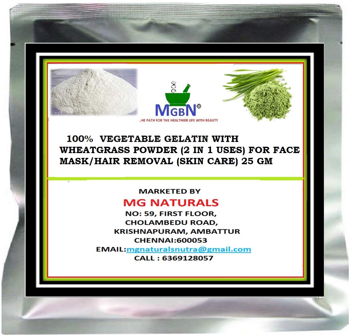 100% Pure Vegetable Gelatin with Wheatgrass Powder - 2-in-1 Face Mask & Hair Removal for Glowing Skin (25g) | DIY Skincare, Spa Treatment & Natural Beauty Routine