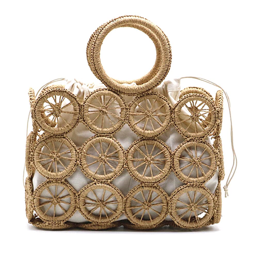 ZOKCL Women's Rattan Woven Beach Tote Bag with Wooden Handle - Bohemian Style Hollow Design Handbag for Summer Vacation, Travel, Shopping & Outdoor Activities