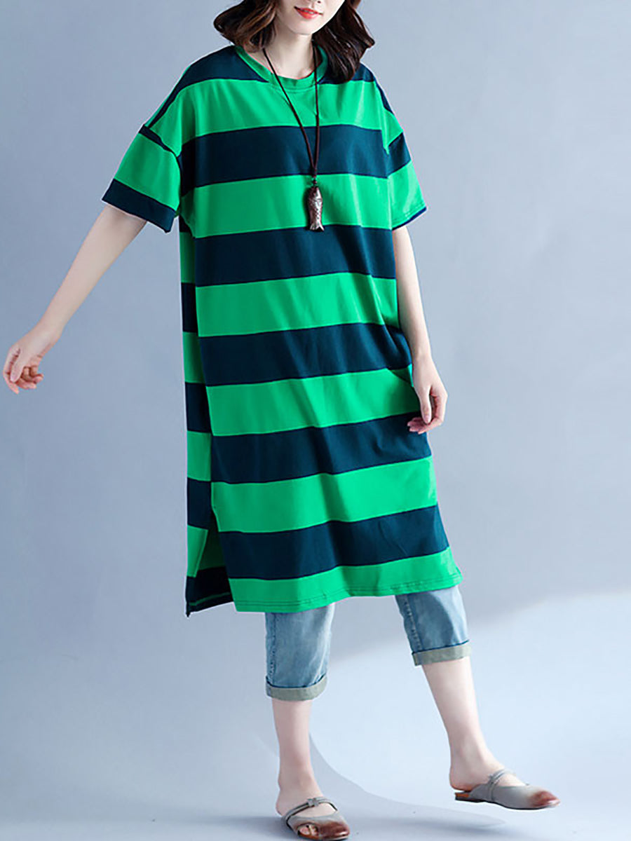 Plus Size Women's Casual Striped O-Neck Short Sleeve Loose Summer Dress - Perfect for Beach Vacation, Weekend Outings and Daily Wear