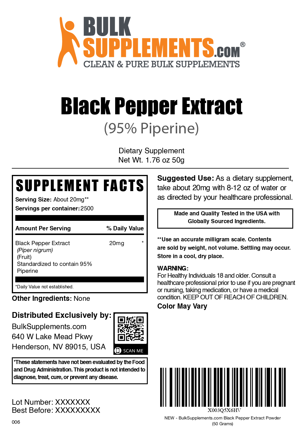 Premium Black Pepper Extract Powder (95% Piperine) - Natural Bioactive Supplement for Digestion & Nutrient Absorption - Perfect for Cooking, Smoothies & Health Supplements