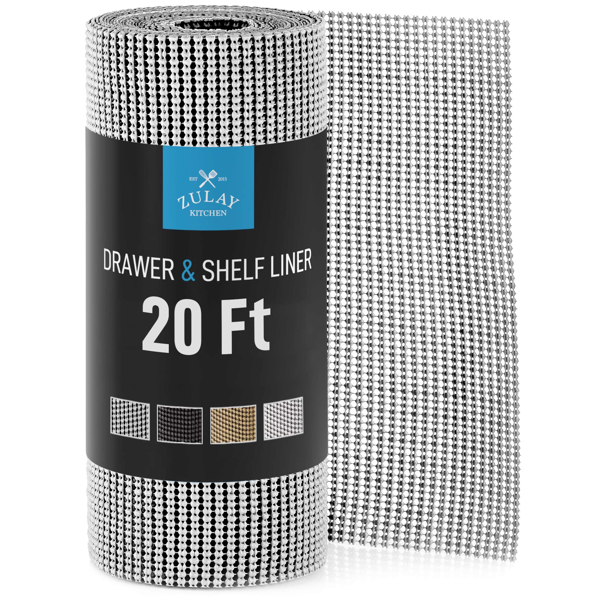 Zulay 12 Inch x 20 FT Non-Slip Drawer & Shelf Liner - Light Gray Protective Cabinet Liner for Kitchen Storage, Tables & Organizing - Perfect for Kitchen Drawers, Pantry Shelves & Bathroom Cabinets