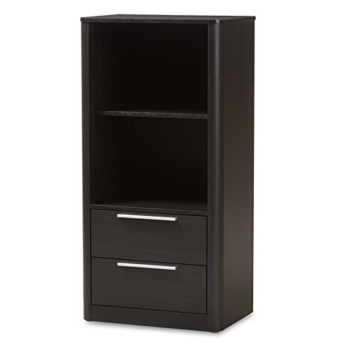 BOWERY HILL 2 Shelf Dark Brown Bookcase - Sturdy Wooden Bookshelf for Living Room, Bedroom & Office Storage