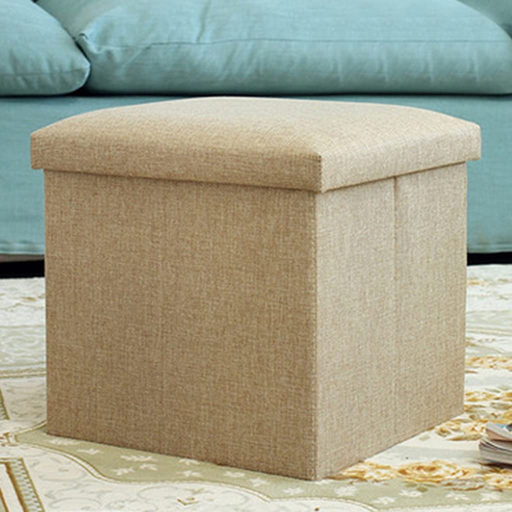 GFHLP Foldable Stool - Strong & Durable Linen Pouffe with Storage | Multifunctional Cube Seat for Home, Office & Outdoor | Beige