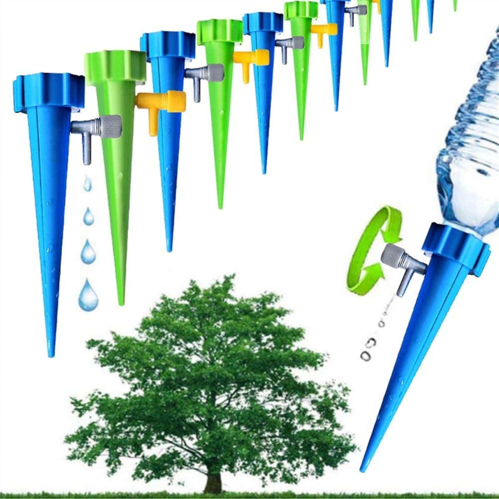 Automatic Plant Watering Spikes - 12 Pack Self Watering Drip System with Adjustable Flow Control Valve for Indoor & Outdoor Plants | Perfect for Vacation, Office, and Home Garden Care