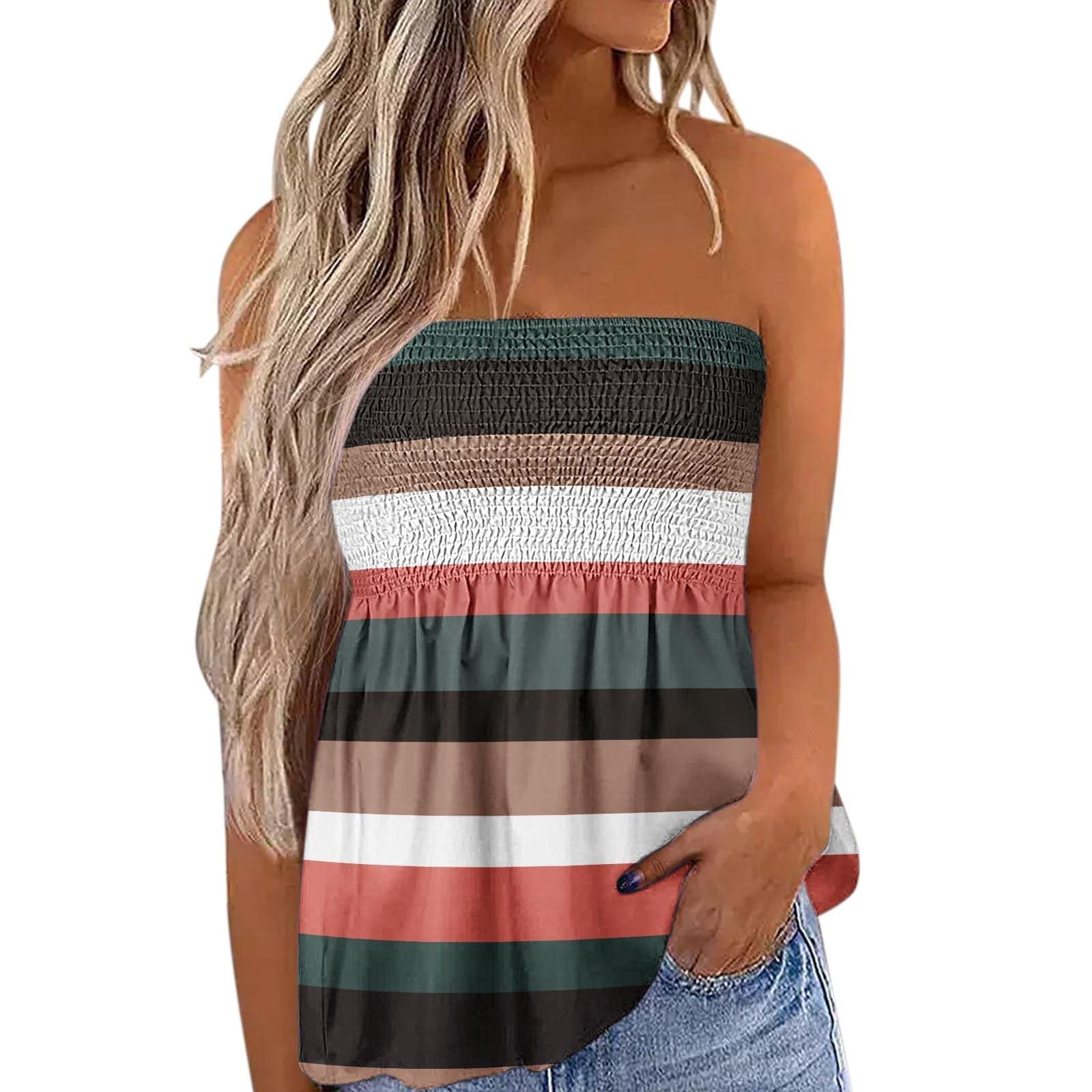 Women's Summer Casual Tunic Tops - Cute Feather Graphic Flowy T-Shirt, Sexy Strapless Tube Top & Sleeveless Blouse | Perfect for Beach Outings, Date Nights & Summer Vacations