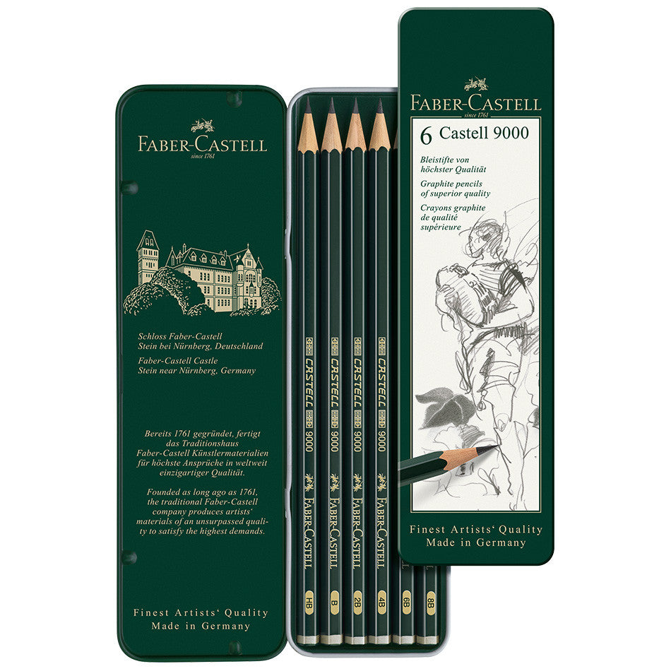 Faber-Castell 9000 Graphite Pencil Set - 6 Premium Drawing Pencils for Artists, Sketching & Shading - Perfect for Art Classes, Professional Drawing & Creative Projects
