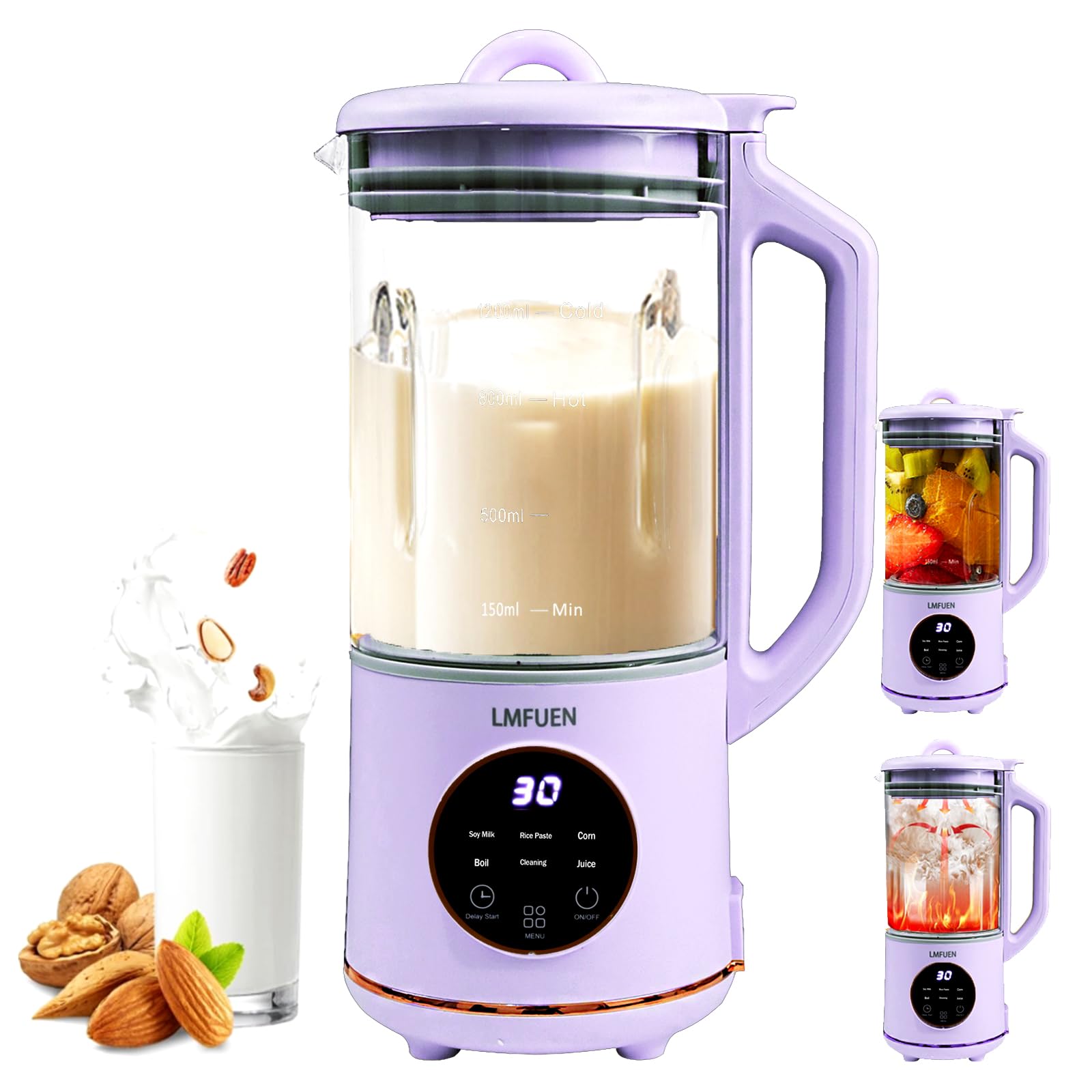 Automatic Nut Milk Maker Machine 40oz - Homemade Almond, Oat, Soy & Plant-Based Milk Maker with Delay Start, Keep Warm & Self-Cleaning - Perfect for Vegan Diets, Healthy Breakfast & Family Use (Purple)