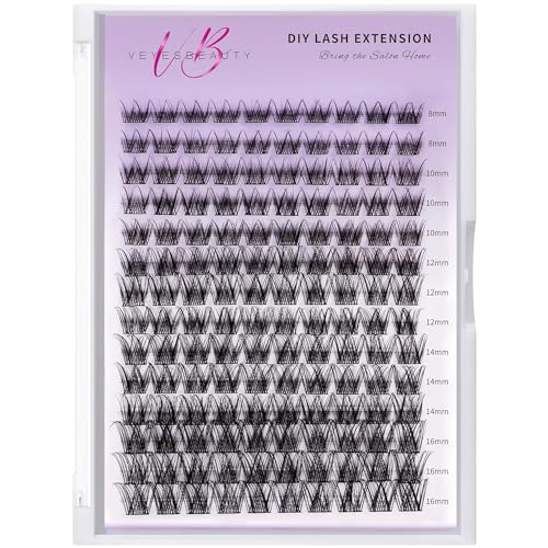 Veyesbeauty Dreamy Cluster Lashes - DIY False Eyelashes Kit with Mixed Length 8-16mm for Natural Volume | Individual Cluster Lash Extensions for Home Application | Perfect for Weddings, Parties & Daily Makeup Looks