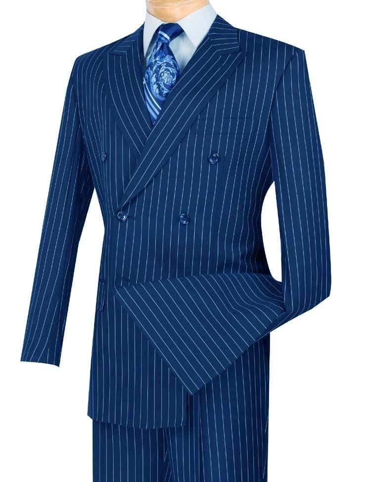 Banker Collection Men's Double Breasted Pinstripe Blue Suit - Premium Business Formal Attire for Office, Weddings & Special Occasions