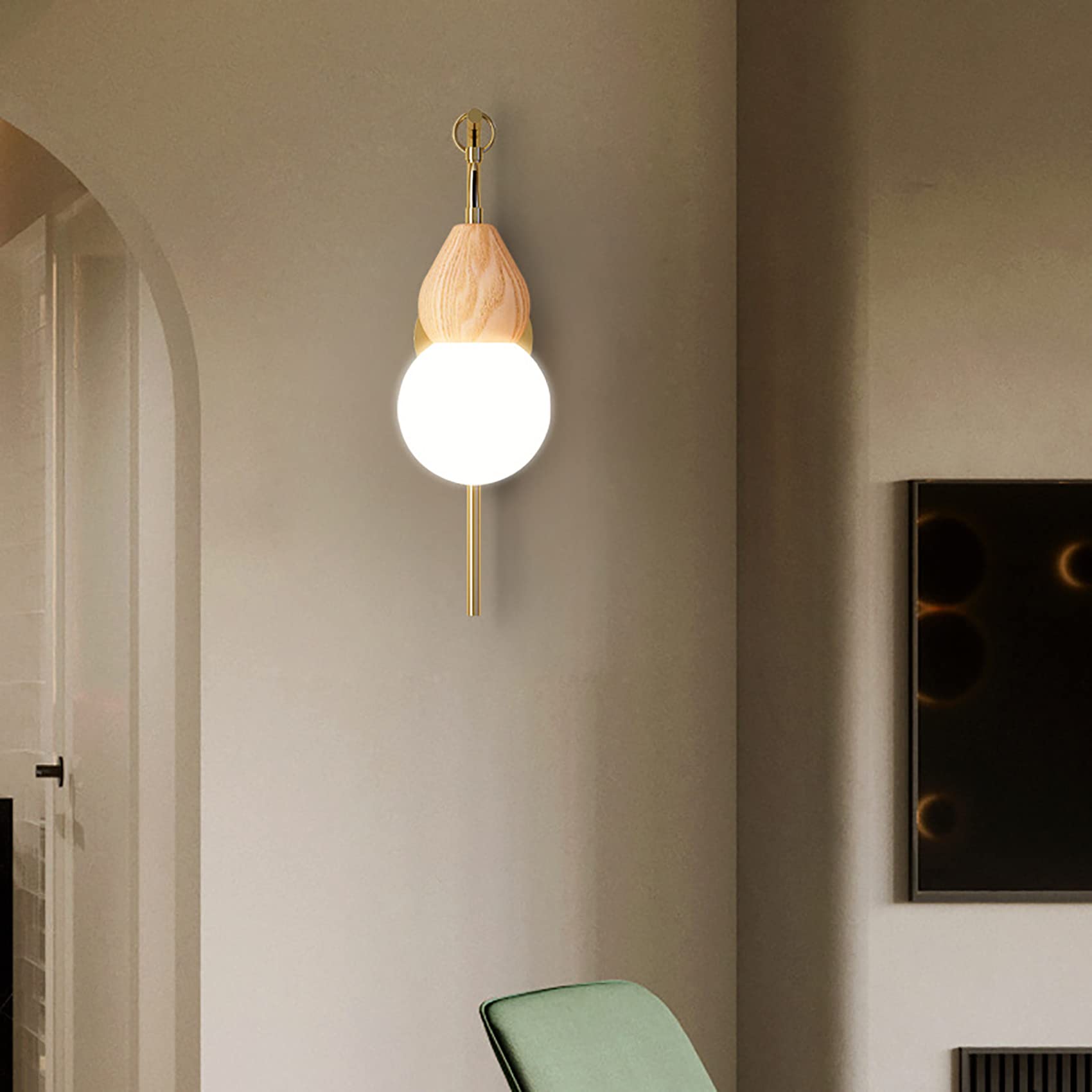 Modern Copper & Oak Wall Sconce Light - E27 Base Hanging Lamp for Living Room, Bedroom, Study | Indoor & Porch Lighting for Cozy Ambiance