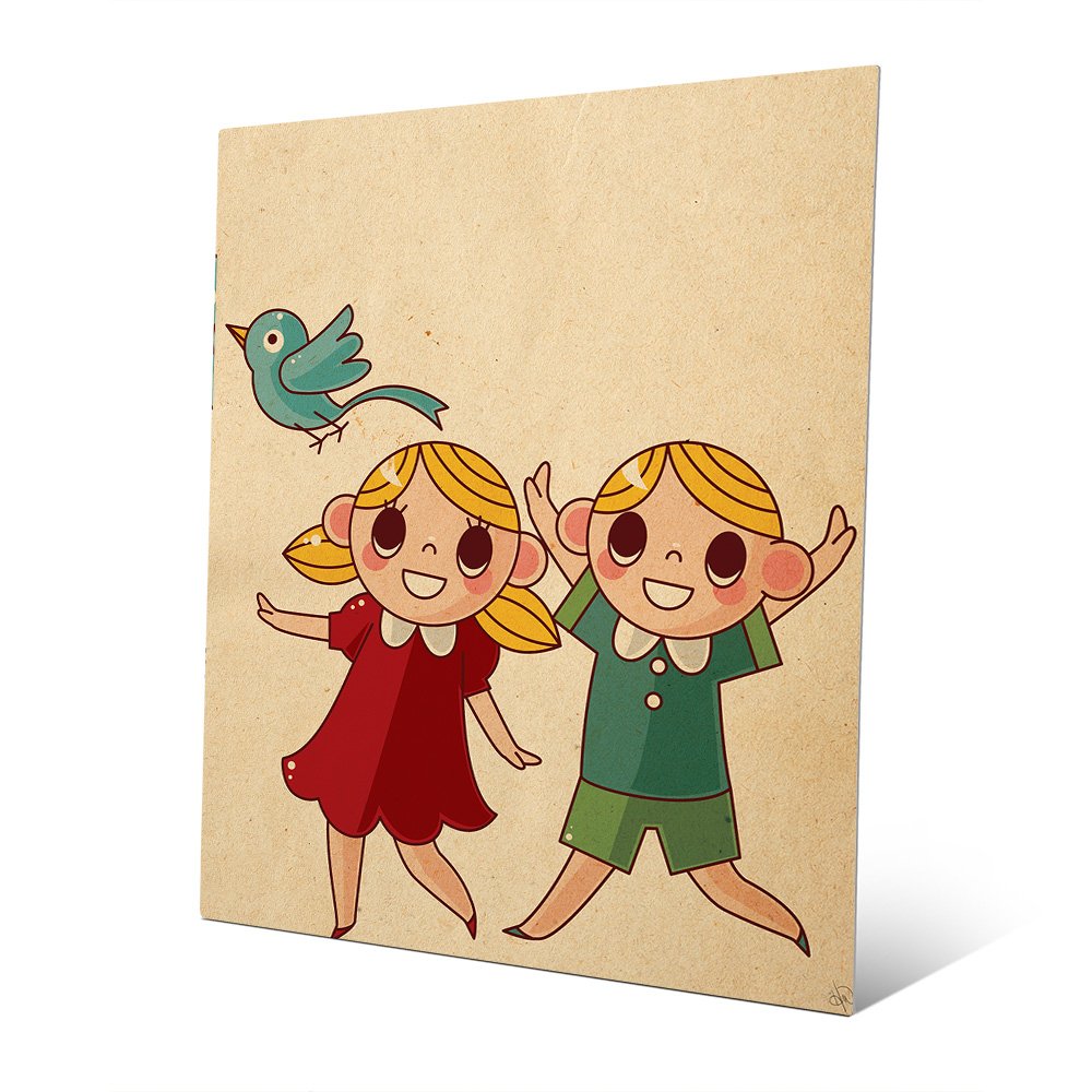 Flying Blue Bird Cartoon Wall Art Print - Hansel and Gretel Nursery Decor for Kids Room, Baby Bedroom, Playroom | Metal Wall Hanging for Children's Spaces
