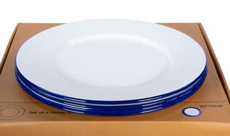 Premium Glampware Blue Rim Dinner Plates Set of 4 - Elegant Porcelain Plates for Fine Dining, Dinner Parties & Home Decor
