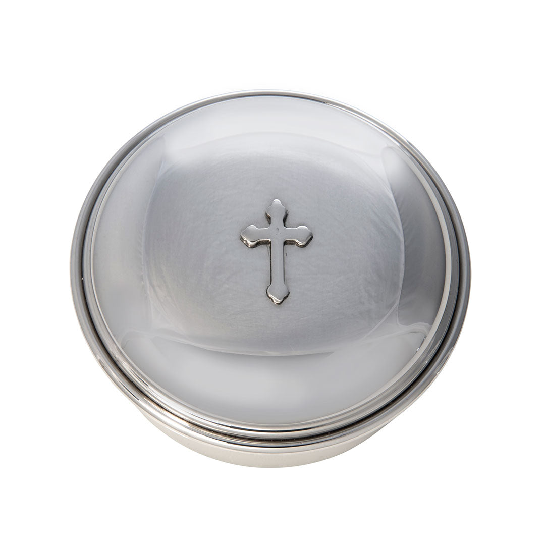 Elegant Pewter Round Cross Keepsake Box - Perfect for Jewelry Storage, Religious Gifts & Home Decor - Ideal for Baptism, Confirmation & Wedding Keepsakes