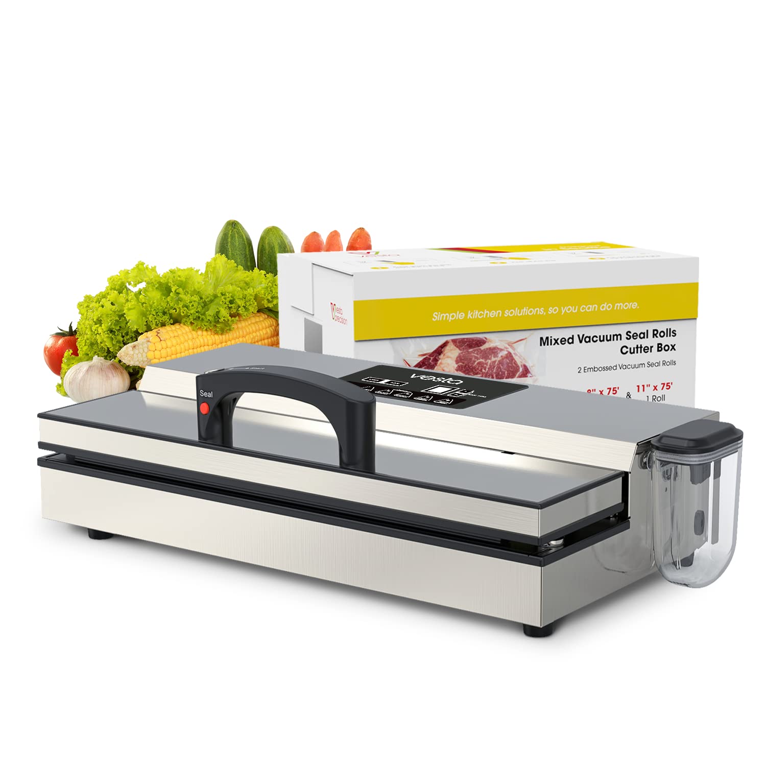 Vesta Precision Vac'n Seal Pro II Vacuum Sealer - Smart Seal Technology, High-Speed Food Preservation System, Heavy-Duty Vacuum Sealing Machine with Patented Cutter Box Bags | Perfect for Meal Prep, Sous Vide, Freezer Storage & Camping Food Preservation | Made in USA