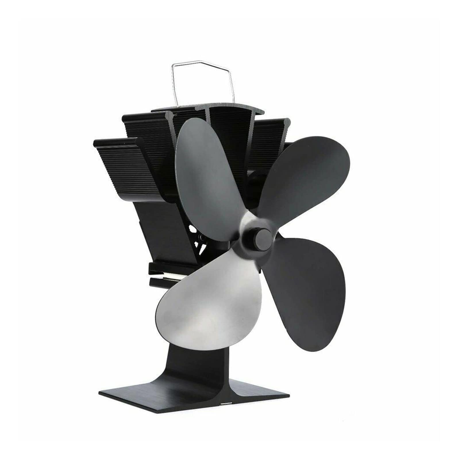 Black Heat Powered Fireplace Fan - 4 Blade Stove Fan for Wood Burner, Efficient & Quiet Heat Distribution - Perfect for Home, Cabin, and Fireplace Use (Color: Black)