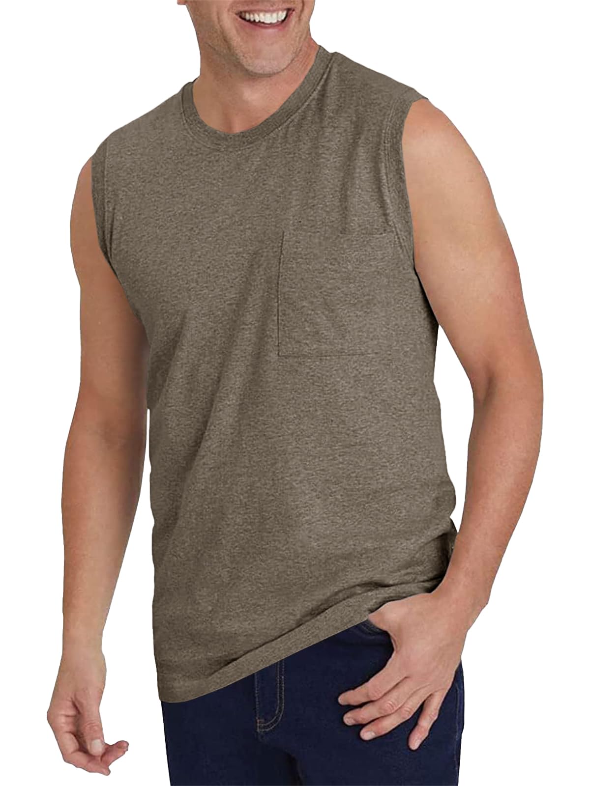 Wihion Men's Sleeveless Gym Tank Top with Pocket - Breathable Workout Shirt for Bodybuilding & Muscle Training - Perfect for Gym, Running, and Outdoor Sports