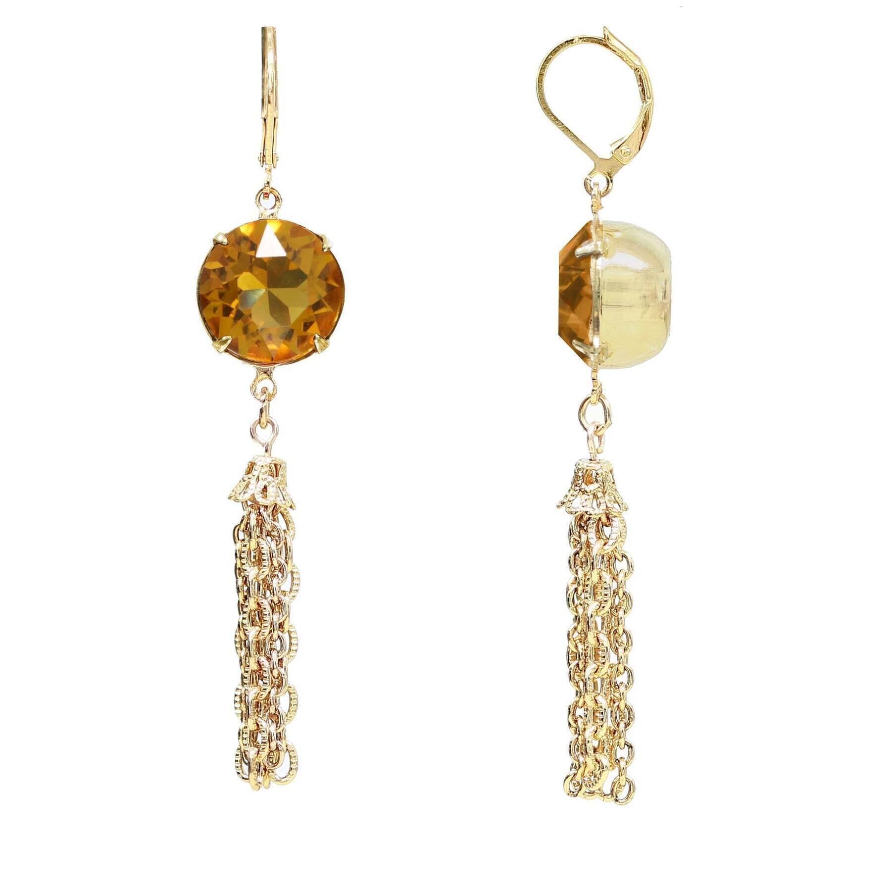 1928 Austrian Crystal Tassel Chain Earrings for Women - Elegant Dangle Drop Earrings for Party, Wedding & Evening Wear