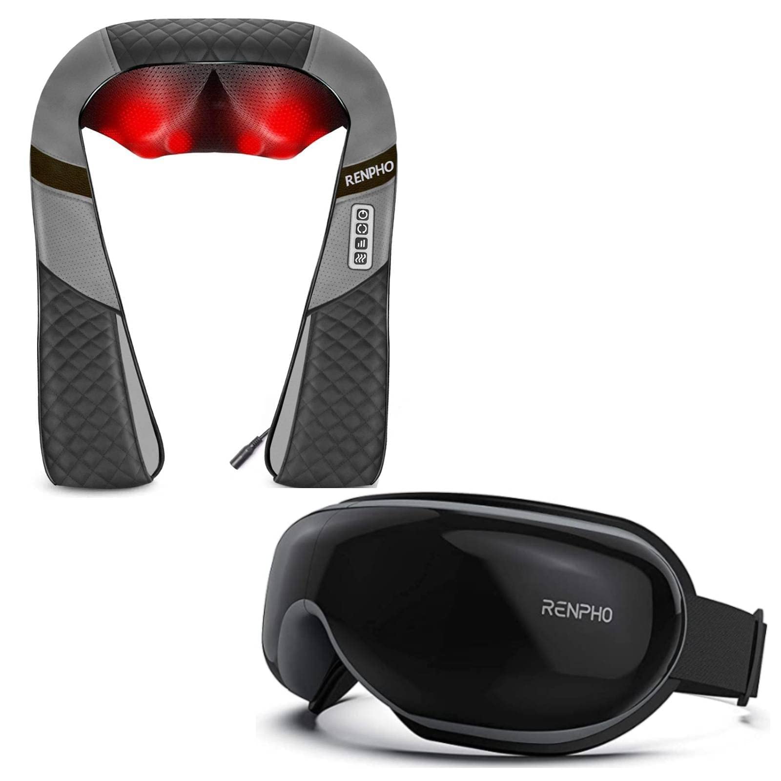 Renpho Heated Neck and Shoulder Massager with Eye Massager - Relieve Tension, Pain Relief for Home, Office & Travel Use