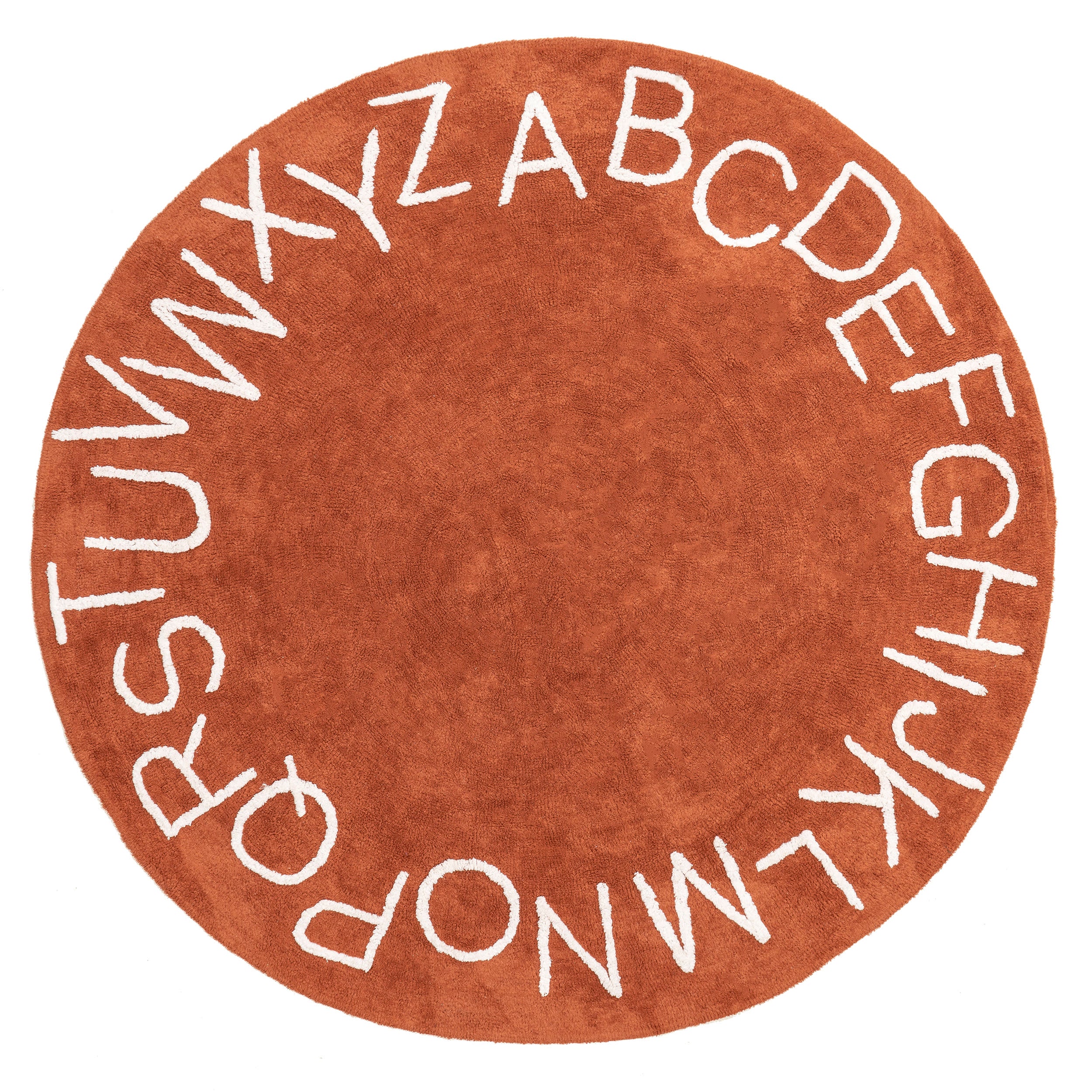 Alphabet Nursery Washable Rug - Soft Non-Slip Kids Play Mat for Baby Room & Playroom - Rust Color - Perfect for Crawling, Learning & Playtime