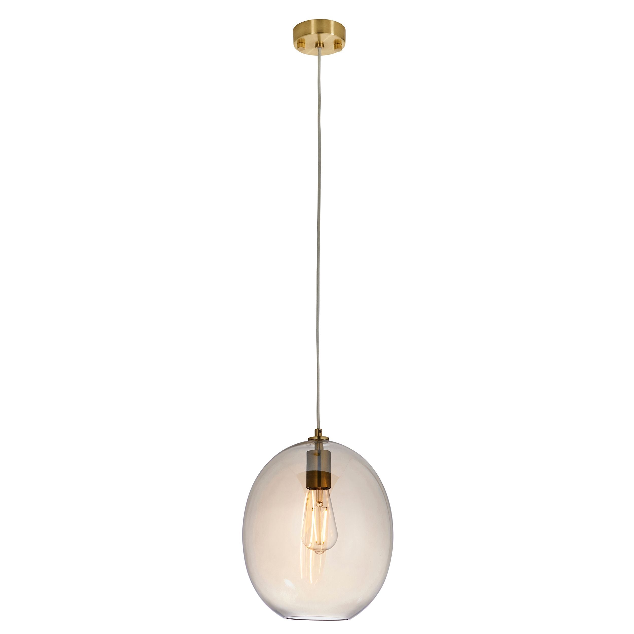 Elegant Bistro Satin Brass & Champagne Lustre Glass 1Lt LED Pendant Light - Modern Vintage Style for Kitchen Island, Dining Room & Bar Lighting
