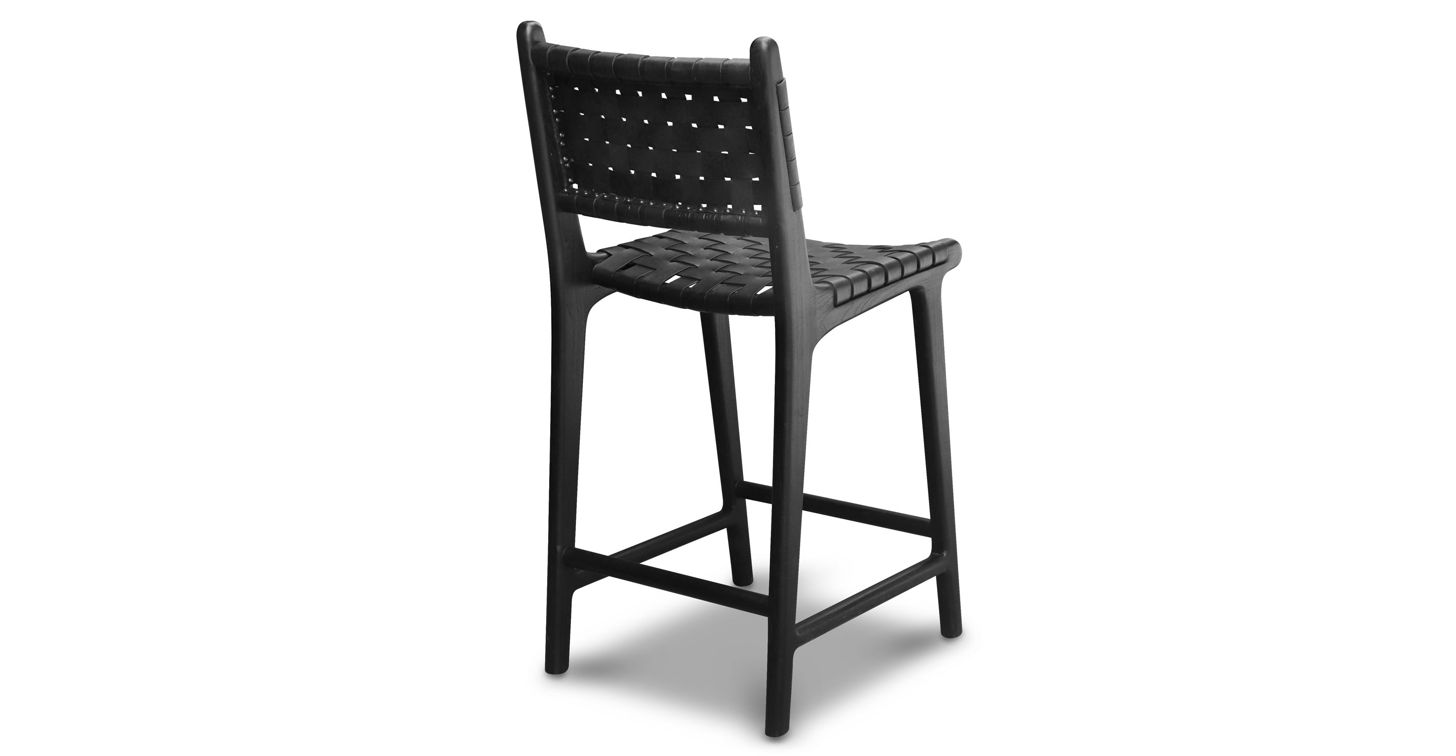 Premium Teak & Leather Counter Height Bar Stool - Modern Kitchen Island & Breakfast Nook Seating - Durable & Stylish for Home, Cafe, and Restaurant Use