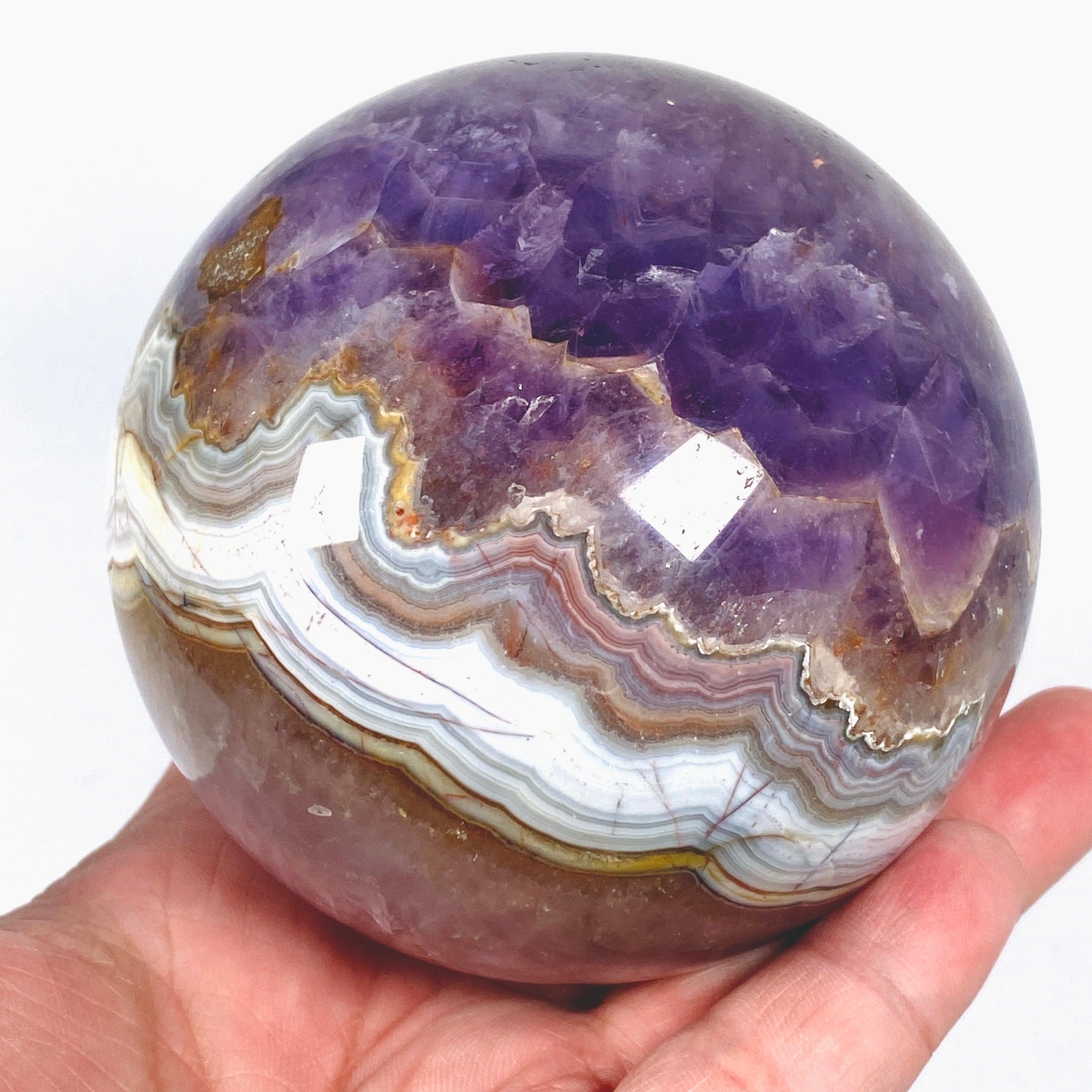 Natural Amethyst Agate Sphere - AMAS 01 Crystal Healing Stone for Meditation, Reiki & Home Decor
