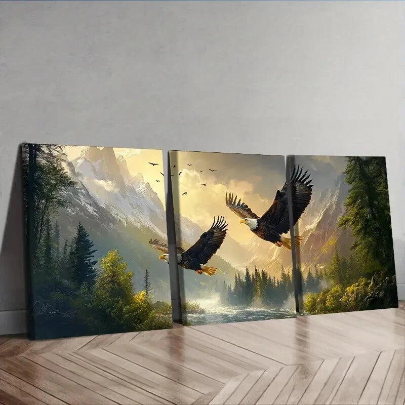 3-Piece Two Flying Eagles Wall Art Set - Framed Canvas 50x70cm - High Quality Print - 100% Australian Made - Ready to Hang - Perfect for Living Room, Bedroom & Office Decor