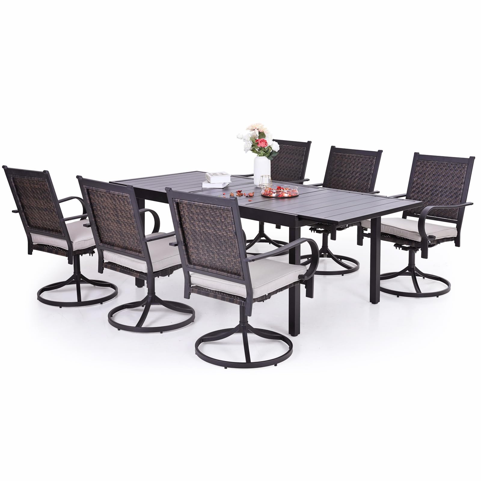 Sophia & William 7-Piece Patio Dining Set - Weather-Resistant Rattan Wicker Furniture with 6 Cushioned Chairs & Expandable Metal Table for Outdoor, Garden, Backyard | Perfect for BBQs, Family Gatherings & Summer Entertaining