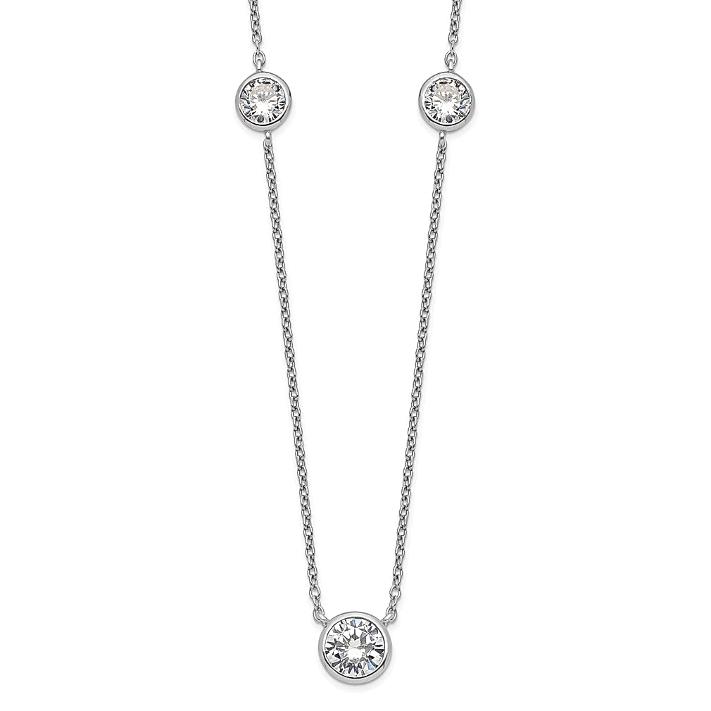 925 Sterling Silver 3 Station Cubic Zirconia CZ Chain Necklace for Women - Elegant Pendant Charm Fine Jewelry Gift for Her - Perfect for Anniversaries, Birthdays & Special Occasions