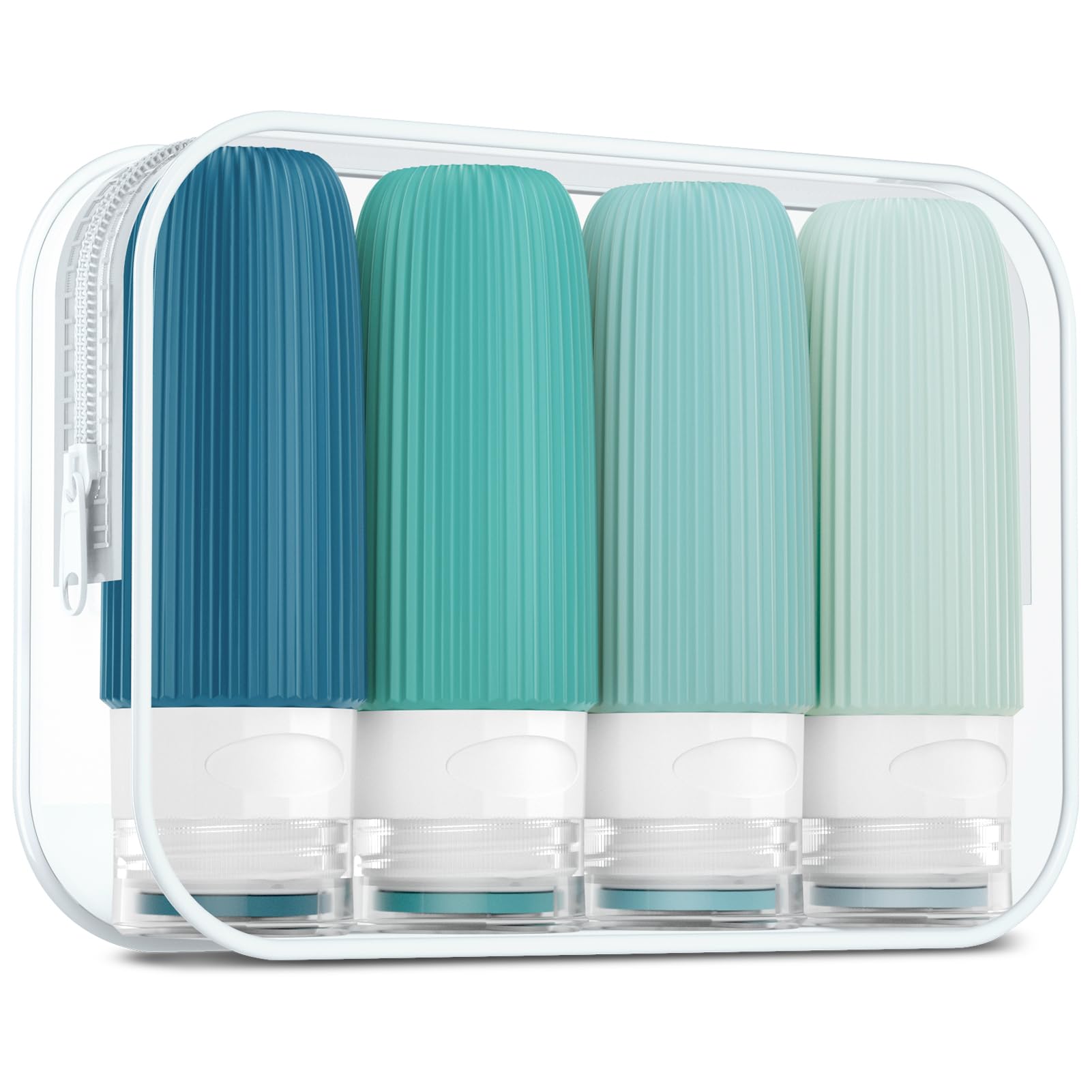 TSA Approved 2oz Travel Bottles for Toiletries - BPA Free Leak Proof Refillable Containers with Toiletry Bag (4 Pack) - Perfect for Shampoo, Conditioner & Liquid Essentials on Airplane Trips & Vacations