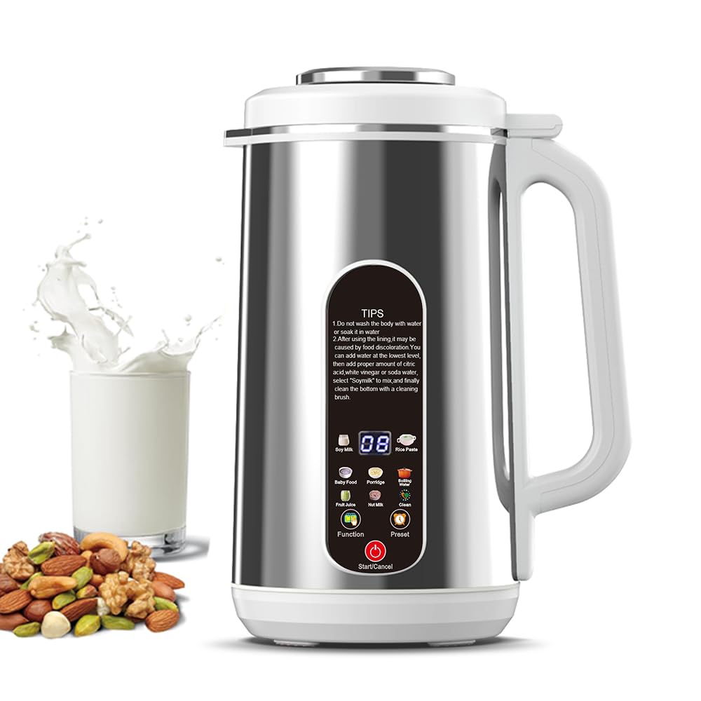 Stainless Steel Nut Milk Maker - 40oz Plant-Based Milk Machine for Almond, Cashew, Hazelnut, Pecan, Oat, Coconut, Soy, Quinoa & Pistachio | 12-Hour Timer, Self-Cleaning & LED Display | Perfect for Vegan, Keto & Healthy Homemade Milk Preparation