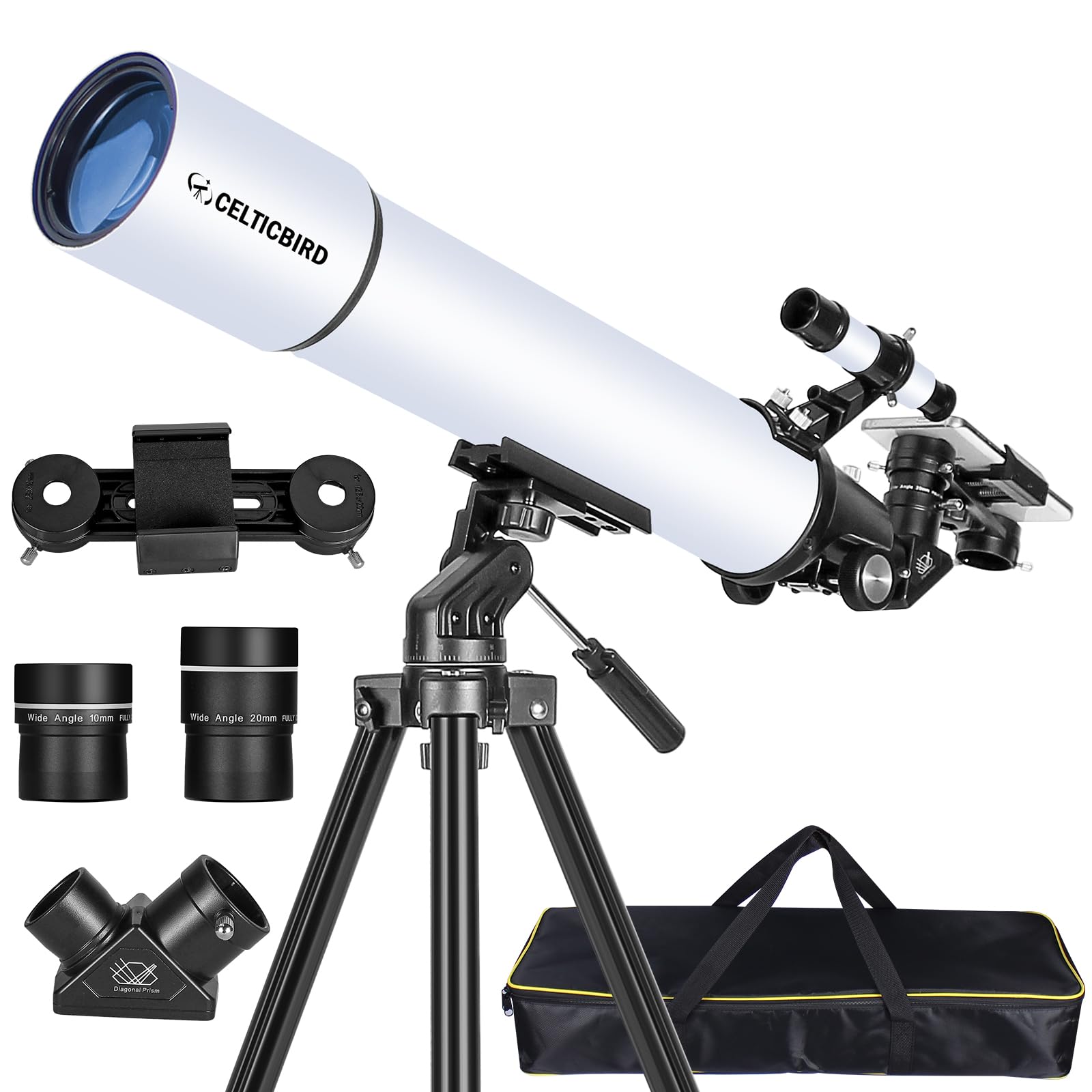 80mm Aperture 800mm Refractor Telescope for Adults & Astronomy Beginners - High Powered Telescope with AZ Mount, Carry Bag & Phone Adapter - Perfect for Stargazing, Moon Observation & Astrophotography