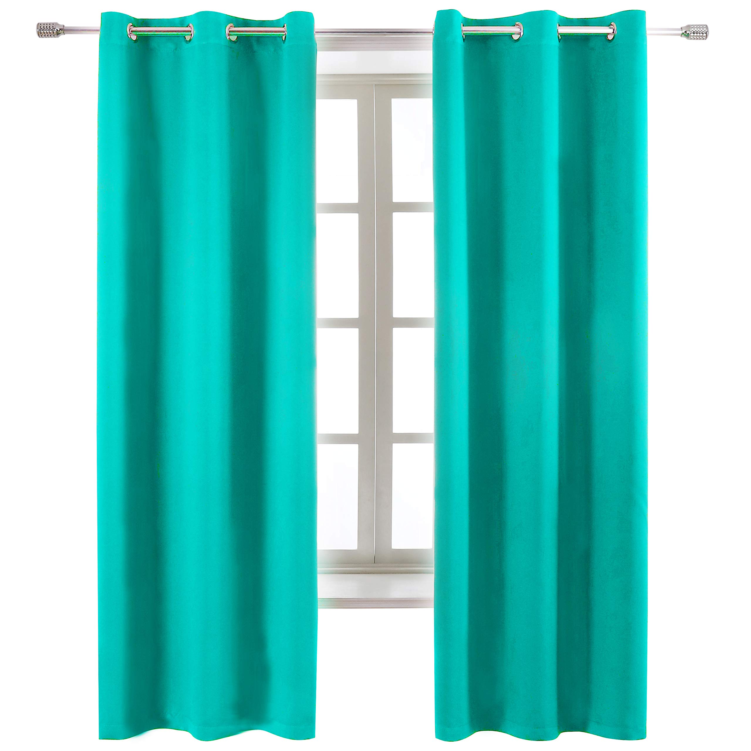 WONTEX Blackout Curtains for Bedroom & Living Room - Thermal Insulated Room Darkening Window Drapes with Grommet Top, 38 x 63 Inches, Turquoise (Set of 2 Panels) - Perfect for Light Blocking, Energy Saving & Privacy Protection