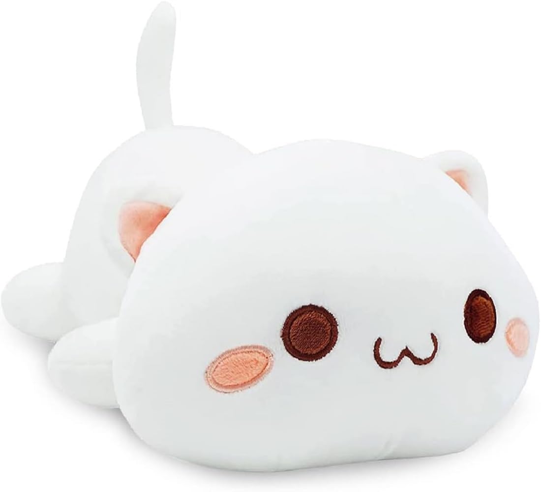 Cute Kawaii Cat Plush Toy - Soft Stuffed Animal for Kids, Girls & Boys (16 inch, White) | Perfect Birthday Gift, Nursery Decor & Cuddly Companion