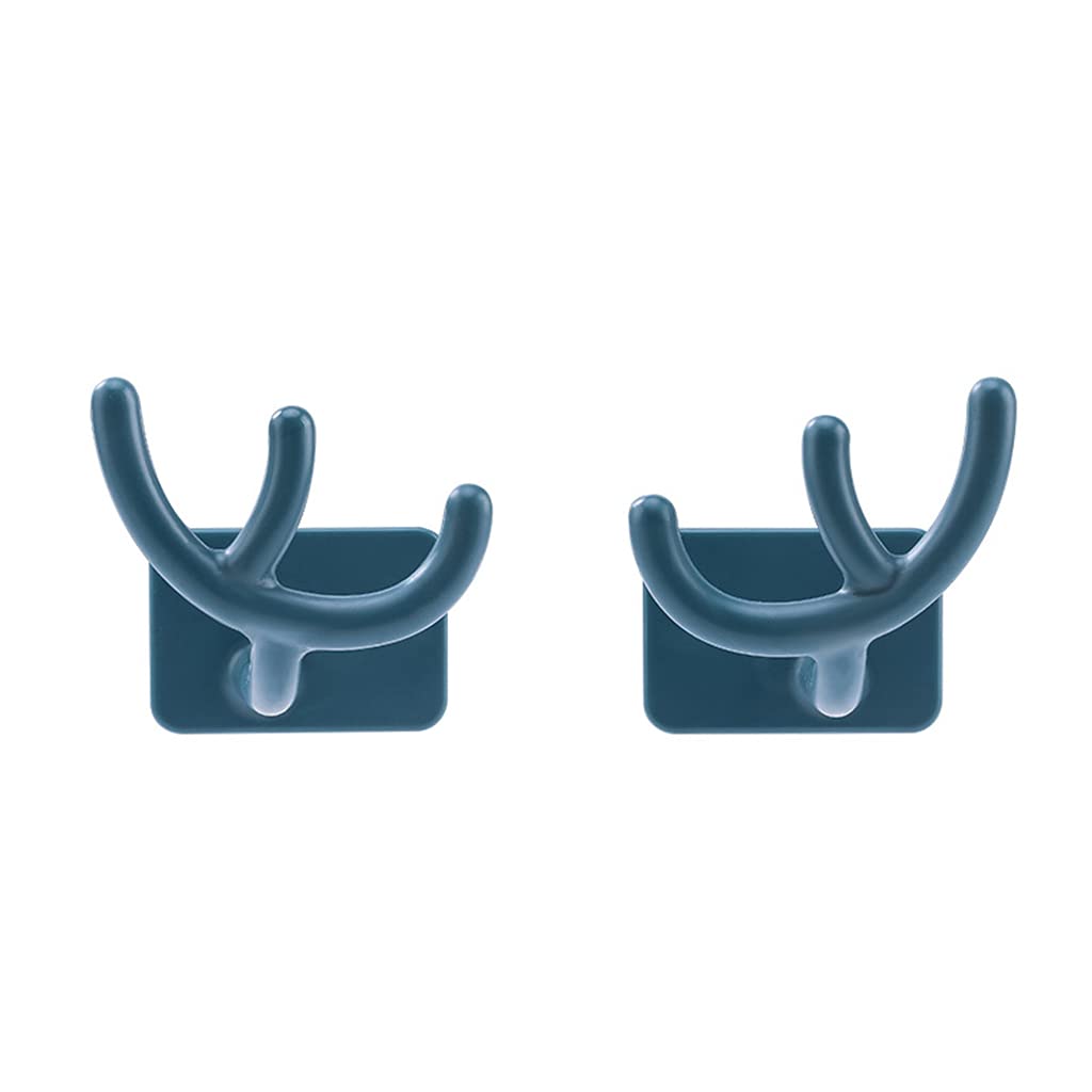 QUQUTWO Wall Mounted Kitchen Storage Rack - Antler Pot Cover & Dish Organizer with Hooks - Space Saving Blue Kitchen Tools for Small Spaces (Perfect for Pots, Pans, Utensils & Spice Jars)