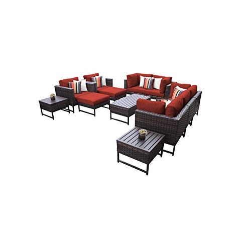 TK Classics Amalfi 12-Piece Wicker Patio Furniture Set in Brown & Terracotta - Outdoor Dining & Lounge Set for Garden, Poolside & Backyard Relaxation