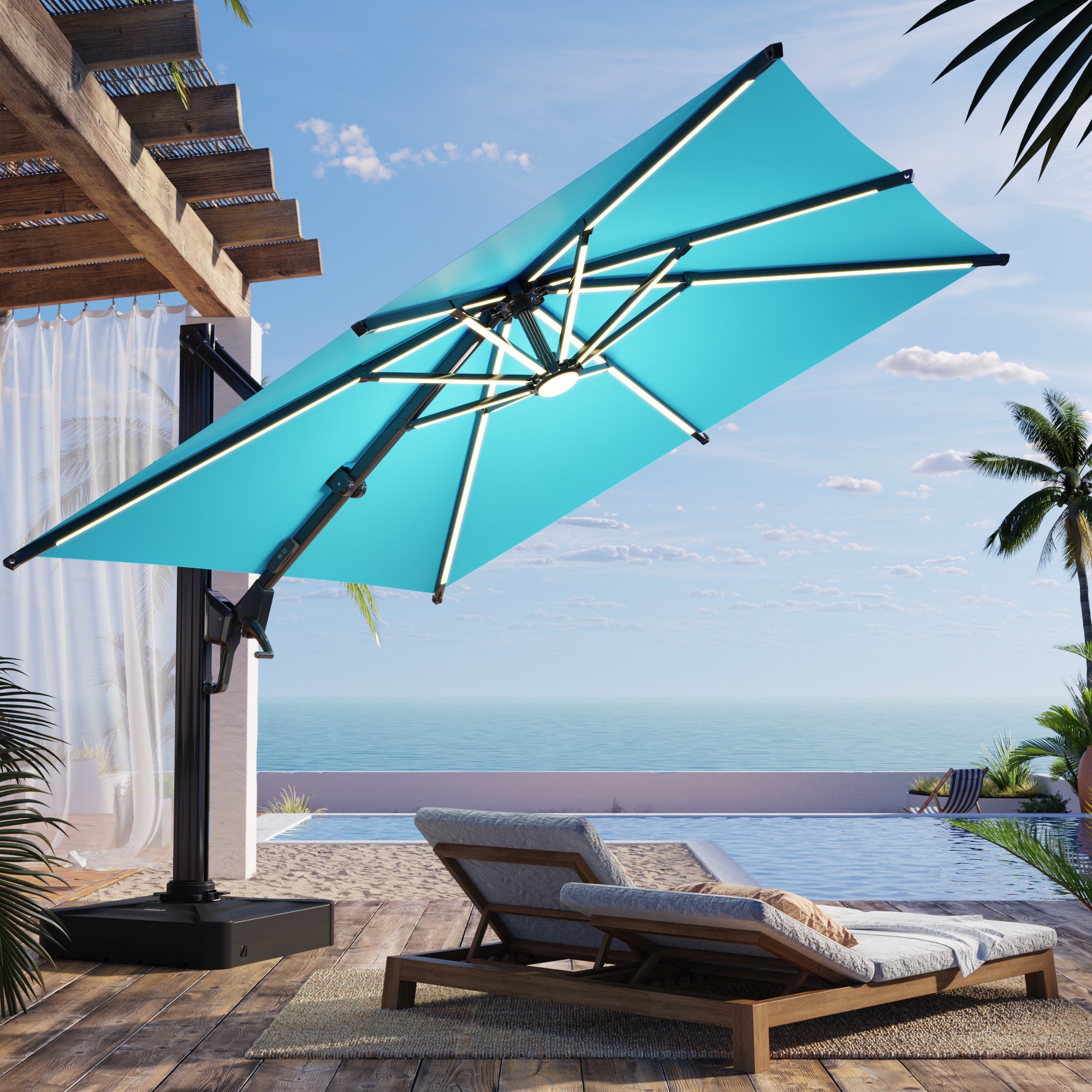 EROMMY 10ft x 10ft Outdoor LED Patio Umbrella - Waterproof & UV Resistant for Backyard, Poolside, and Beach Use