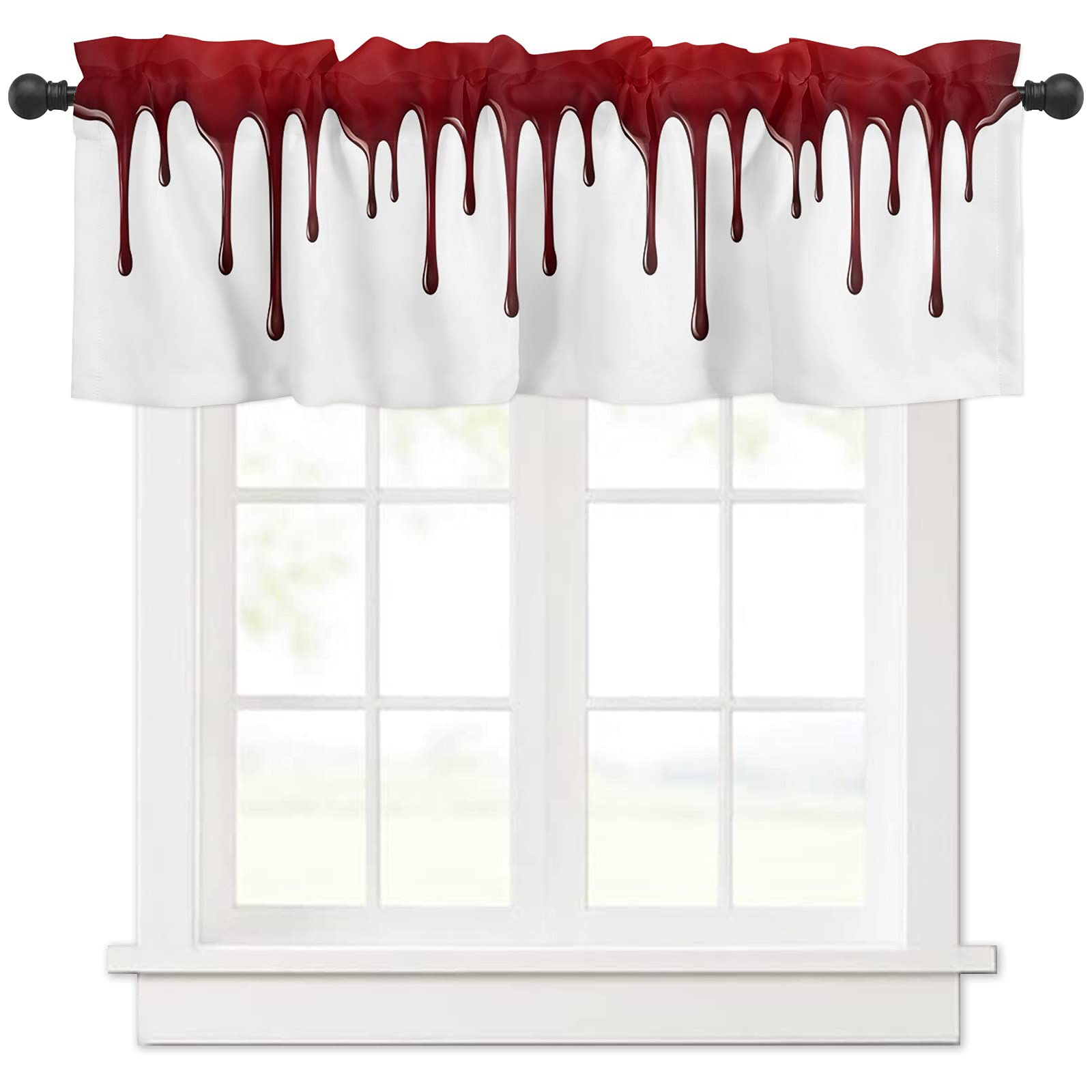 Spooky Halloween Window Curtains - 54x18 Inch Blood Print for Kitchen & Living Room