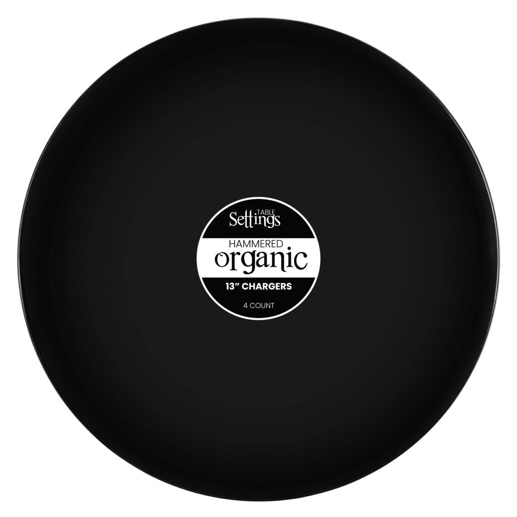 Black Hammered 13-Inch Round Plastic Charger Plates - Set of 4 - Elegant Dinnerware for Wedding, Party & Holiday Table Settings