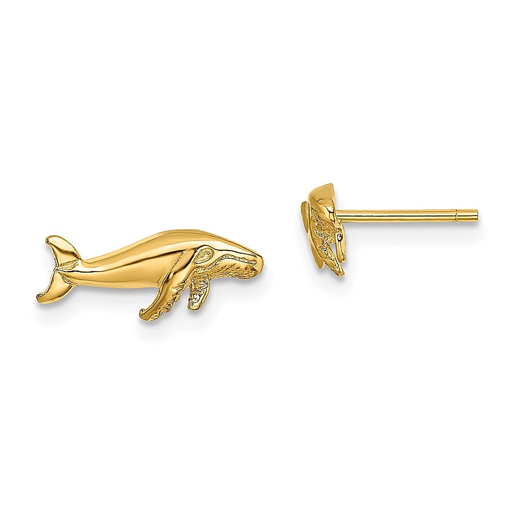 14K Yellow Gold Whale Stud Earrings - Dainty Sea Life Jewelry for Women, Perfect Gift for Her | Elegant Everyday Wear, Beach Vacations & Marine-Themed Parties