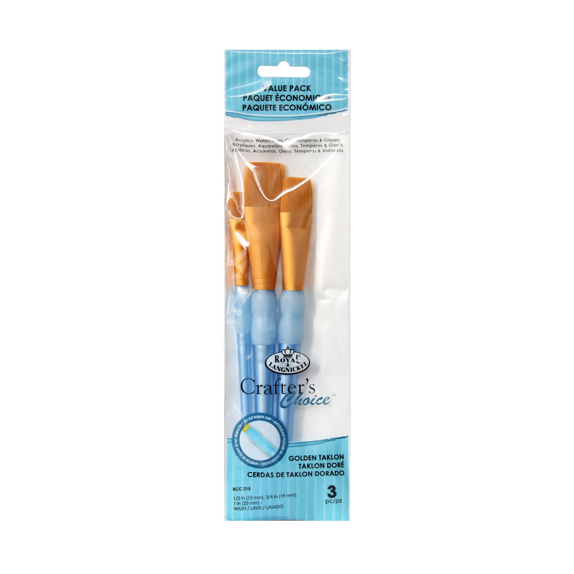 3 Pack Gold Taklon Wash Paintbrushes - Professional Watercolor & Acrylic Paint Brushes for Artists & Hobbyists - Perfect for Canvas, Paper, Wood & DIY Crafts